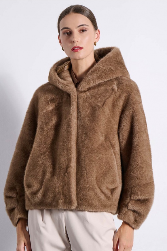 CROPPED FAUX FUR 2225501 CHOCOLATE