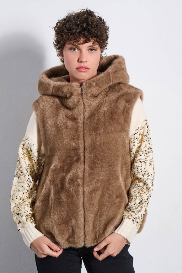 VEST / FAUX FUR 2225514 CHOCOLATE